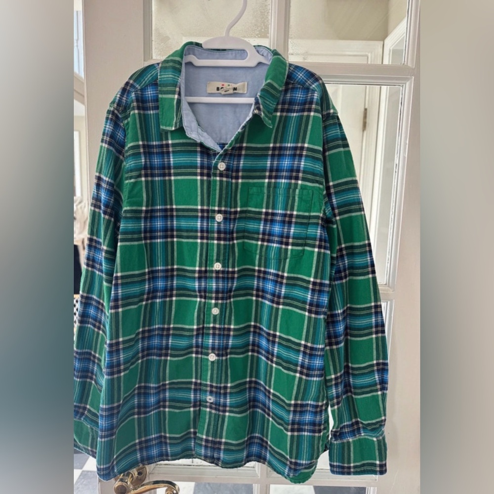 Mini Boden Green & Blue Plaid Button-Down Shirt
